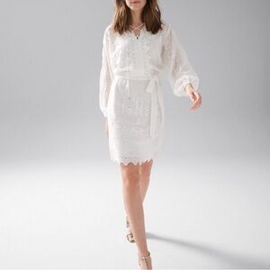 White House Black Market Floral Lace mini dress women M eyelet vacation boho